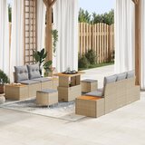 vidaXL 8-delna vrtna sedežna garnitura z blazinami bež poly rattan acacia | Shoptok.si