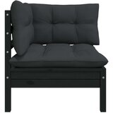 vidaXL Kutna vrtna sofa s jastucima crna od masivne borovine | shoptok.hr