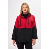 River Club Women's Red-Black Two-tone Lined Water And Windproof Hooded Raincoat With Pocket. Cene