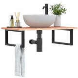  The Living Store Stenska polica za umivalnik jeklo in trdna hrastovina - Polica Za Umivalnik, (21486450) | Shoptok.si
