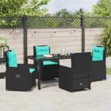  5 Delni Vrtni Jedilni Set Črn Poli Ratan, (22087330) | Shoptok.si