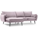 Kooko Home svijetloružičasta baršunasta kutna garnitura s crnim nogama Lento, lijevi kut | shoptok.hr