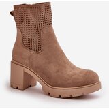 Boto Women's Heeled Boots with Zipper Eco Suede Beige Rashmi | Shoptok.si
