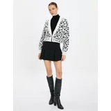 Koton Leopard Patterned Cardigan With Stones and Buttons V-neck