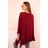 Kesi Włoski Plus Size women's blouse with cotton, frill, and rolled-up sleeves burgundy | shoptok.hr