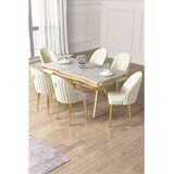 Hanah home trpezarijski set Pem, sto i 6 stolica, ploča u dekoru belog mermera, zlatne noge, krem tkanina Babyface | Eponuda.com