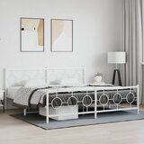 Maison Chic Kovinski Posteljni okvir - Dvoposteljna postelja - Zakonska postelja z vzglavjem in vznožjem bel 193x203 cm, (21696325) | Shoptok.si