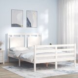 vidaXL Posteljni okvir z vzglavjem bel 140x190 cm trden les Cene