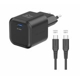 Swissten punjač za AC220, GaN, 20W, 1xUSB-C, 3A, crni + USB-C kabel crni | shoptok.hr