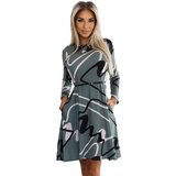 Numoco 576-1 Sweater trapeze dress with belt - OLIVE in black-beige pattern Cijene