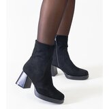 Gemre Black block-heeled ankle boots with square toe eco-suede Rumaila | Shoptok.si