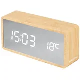led budilica u srebrnoj boji i dekor od svijetlog drveta mirror