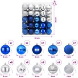  Set božićnih kuglica 75 kom. Plava i srebrna 6 cm Polistiren | shoptok.hr
