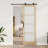 vidaXL Drsna vrata s kompletom strojne opreme 'ORKDAL'78x232 cm, Notranja vrata z steklom 'ORKDAL'78x232x4 cm iz trdnega borovega lesa | Shoptok.si