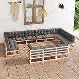 The Living Store Vrtna sedežna garnitura 13-delna z blazinami trdna borovina - Vrtna Sedežna Garnitura, (21481431) | Shoptok.si