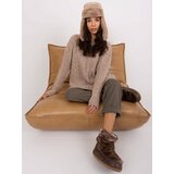 Fashion Hunters Dark beige sweater with cables and wool Cene