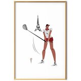  Plakat - Illustration of a Female Golfer with the Eiffel Tower in the Background 29.7x42 Zlatni okvir s margom | shoptok.hr