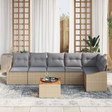 vidaXL 7 Delna Vrtna Sofa Garnitura z Blazinami Bež Poly Ratan Akacija, (22093326) | Shoptok.si