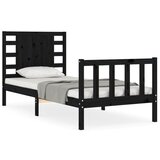 The Living Store Posteljni okvir z vzglavjem črn 3FT trden les - Posteljni Okvir, (21523469) | Shoptok.si