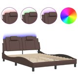  Posteljni okvir z LED lučkami rjav 120x200 cm umetno usnje | Shoptok.si