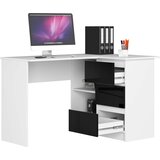 AKORD B16 Kotna Pisalna Miza, 3 Predali, Desna Izvedba, Bela/Črna V Visokem Sijaju, (5000333051) | Shoptok.si
