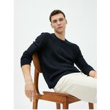Koton Knitwear Sweater Diamond Pattern Long Sleeved Crew Neck Cene