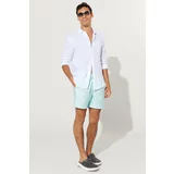 ALTINYILDIZ CLASSICS Men's White Mint Standard Fit Regular Cut Patterned Swimwear.