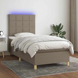  Krevet box spring s madracem LED smeđesivi 90x200 cm tkanina | shoptok.hr