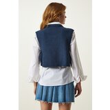  Women's Navy Blue Motif Tied Crop Knitwear Sweater | ePonuda.com