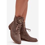 Zazoo 2955 Suede Work Boots With Gold Detail On Tongue Dark Beige | shoptok.hr