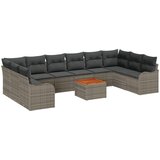 vidaXL 10-delni vrtni sofaset z blazinami, siva, poli ratan, akacija, 2-sedežna vrtna sofa z blazinami, siva, poli ratan Cene
