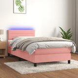 The Living Store Box spring postelja z vzmetnico LED roza 90x200 cm žamet - Box Spring Postelja, (21489310) Cene