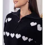 Gemre Black sweater with a zip-up turtleneck in hearts Alda | Shoptok.si