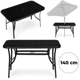 vrtni stol 140 × 80 cm s kaljenim staklom i otvorom za suncobran, crni