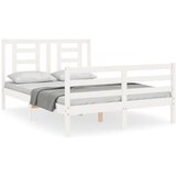 The Living Store Posteljni okvir z vzglavjem bel 140x200 cm trden les - Posteljni Okvir, (21530456) | Shoptok.si