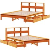  Knjižna postelja brez vzmetnice vošč. rjava 135x190 cm borovina | Shoptok.si