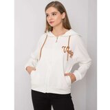 Fashion Hunters Ecru sweatshirt with a zip with a hood Cene
