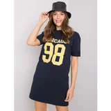 Fashion Hunters RUE PARIS Ladies' navy blue tunic with a print