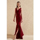 Trendyol Ženska haljina Frill Detaljno Crna | crveno crveno cene