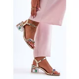 Kesi Women's Heeled Sandals with Gold SBarski MR1037-01 Crystals