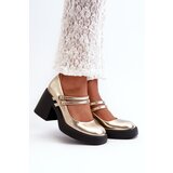 Boto Faux Leather Pumps on Chunky Heel Gold Halmina | Shoptok.si