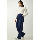 Happiness İstanbul Women's Navy Blue Pleated Palazzo Trousers Cene