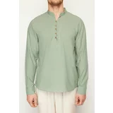 Trendyol Light Khaki Slim Fit Half Placket Judge Collar 100% Cotton Shirt Shirt