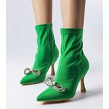 Gemre Green ankle boots adorned with a rhinestone bow Mars | ePonuda.com