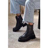 NİŞANTAŞI SHOES Juniper Black Genuine Leather Heeled Lace Up Women's Boots | ePonuda.com