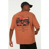 Trendyol Camel Men's Oversize Fit 100% Cotton Printed Short Sleeved T-Shirt Cene