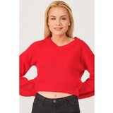 Dewberry Z3034 WOMEN'S V COLLAR SWEATER-RED Cijene