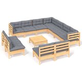  12-dijelna vrtna garnitura od borovine sa sivim jastucima | shoptok.hr