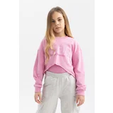 Defacto Girl's Printed Crop Crew Neck Sweatshirt Strappy Undershirt 2-Piece Set