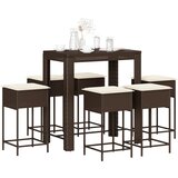  7-dijelni vrtni barski set s jastucima smeđi od poliratana Smeđa 100 x 60.5 x 110.5 cm u